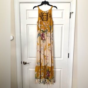 Anthropologie One September Koi Fish Paradiso Yellow Halter Maxi Dress